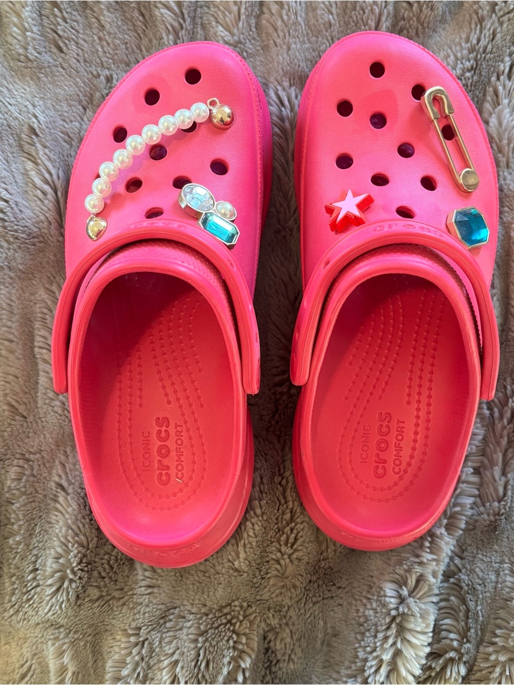 CROCS Platform Clogs in Hot Pink with Jibbitz Charms